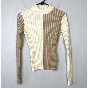 Böhme Colorblock Ribbed Sweater‎ Mock Neck Long Sleeve Stretch Fitted Size XS